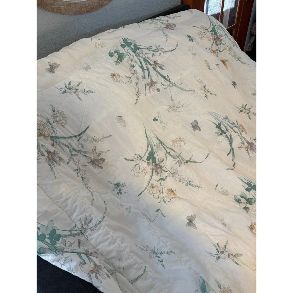 JCPenney vtg iris floral butterfly twin comforter quilt pillowcase sham set